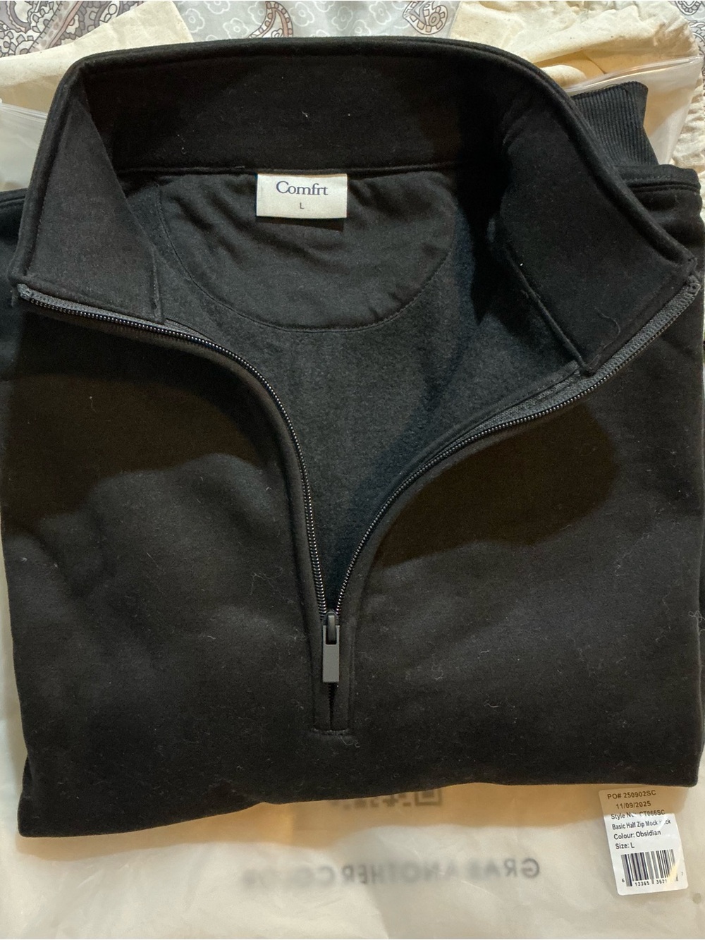 Comfrt Half Zip Mock Obsidian Large